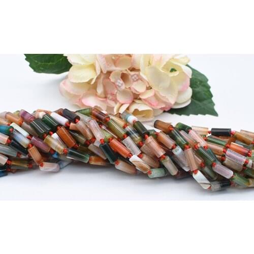 2 strands 7x16mm Natural Smooth Columnar shape Multicolor Agate stone Beads 15 "free delivery