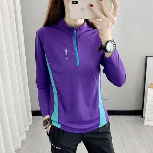 Outdoor sports quick-drying clothes, womens stand-up collar, thin mountaineering T-shirt, light and breathable stretch