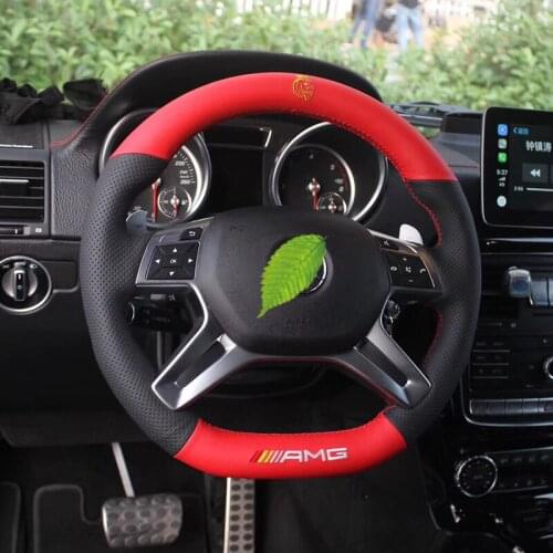 Steering wheel cover For Mercedes-Benz ML-Class ML320 E260L C180 R400 G63 hand-stitched suede leather grip cover car accessories