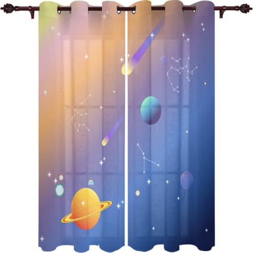Children Curtains for Living Room Bedroom Funny Animal Curtains for Boys Girl Planet Universe Starry Sky Window Treatment Drape