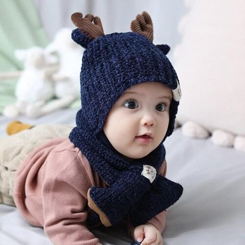 Unisex Child Beanies Cap Set Christmas theme Toddler Girls&Boys Baby Winter Crochet Knit Cartoon Hat Beanie Cap Scarf Set 2020