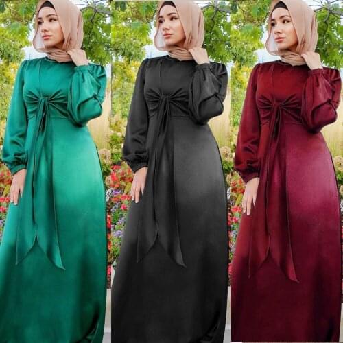 Dubai Elegant Satin Women Long Dress Muslim Abaya Islamic Eid Ramadan Clothing Arab Moroccan Middle East Kaftan Turkish Fashion
