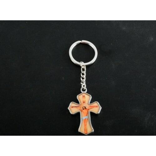 Double sided mixed designs of religious saint Jesus keyring, icon cross keychain with epoxy on sale