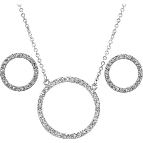 WEIMANJINGDIAN Cubic Zirconia CZ Circle Pendant Necklace and Earring Circular Zircon Jewelry Set for Women Girls