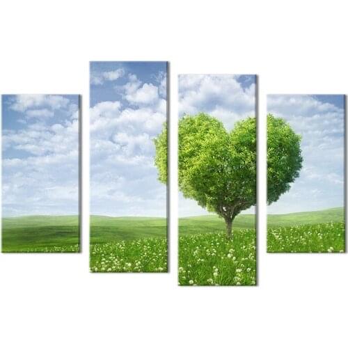 Hot Selling No Frame 4 Panels Green Tree oil Painting For Living/Bedroom Room Wall Decorative CFARA050