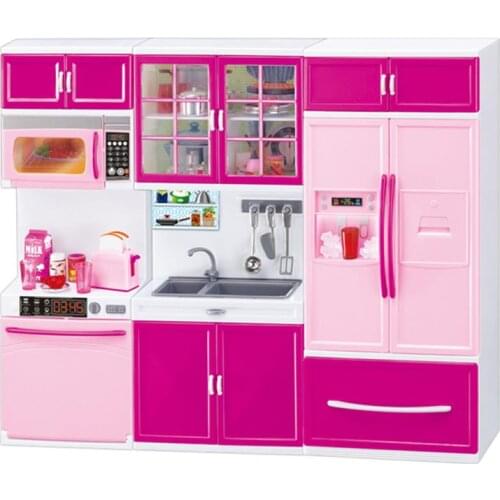 Simulation Kitchen Toy Three Cabinets In One Play House Kitchen Utensils Tableware Set With Light And Sound Effects