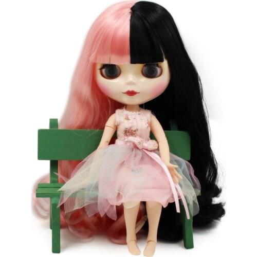 ICY DBS Blyth Doll 1/6 bjd toy white skin joint body shiny face pink and black hair 30cm acticualted doll
