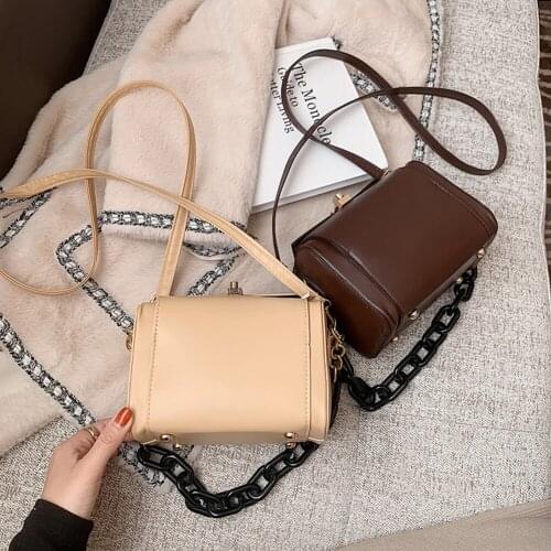 Fashion Autumn Winter PU Leather Shoulder Crossbody Bag Retro Women Solid Color Chain Messenger Handbags Casual Shopping Purses
