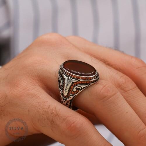 Agate Aqeeq 925 silver mens ring. Mens jewelry stamped with silver stamp 925 All sizes are available