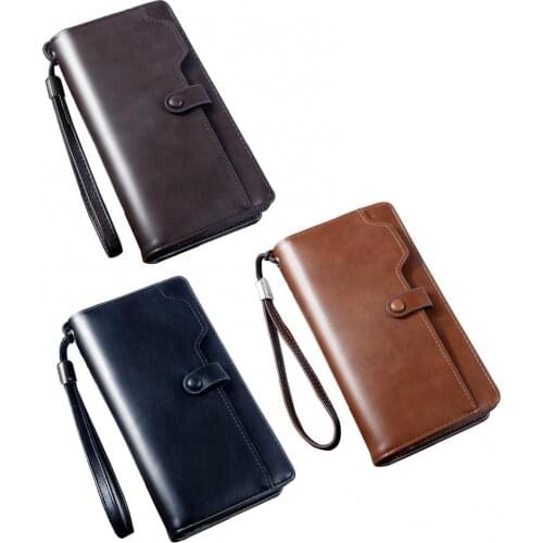 Men Faux Leather Multi Card Slot Long Wallet Two Compartments Zipper Clutch