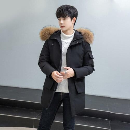 Mens Down Jacket Winter Thick Warmth Hooded Fur Collar Fashion Outdoor Windproof Long Parka Casual Mens Jacket Chaqueta Plumas