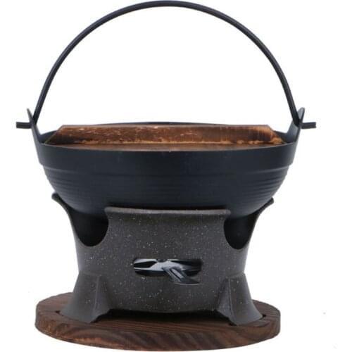 Vintage wooden hot pot set Sukiya chafing dish holder adjustable alcohol stove windproof 18cm Kanto cooker heater Buffet Warmer