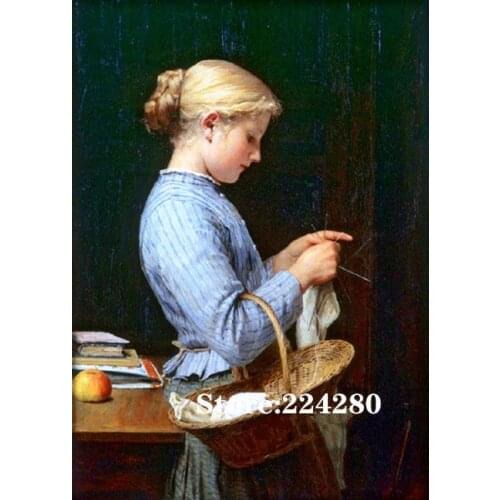 Knitting girl serious Needlework Cross stitch 14CT Unprinted Embroidery kits Art Cross-Stitching,DIY Handmade Home Decor