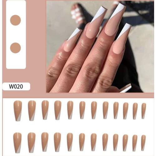Wearable False Nails 24Pcs Semi-Oblique French Fake Nude Nail Supplies For Professionals Ins Minimalist Style Finger Art 2021New