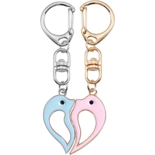 New Men And Women Keychain Simple Fashion Heart-Shaped Blue Small Dolphin Alloy Pendant Bag Charm Keychain Key Ring Jewelry Gift