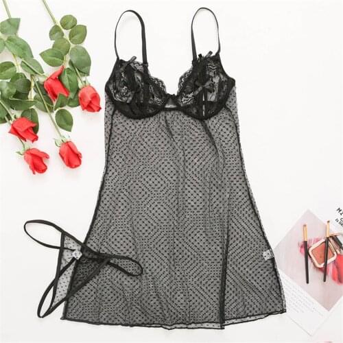 Sexy Sleepwear Night Dress Womens Pajamas Polka Dots Mesh Transparent Womens Home Clothes Sexy Nightwear Sexy Nightie LNE463