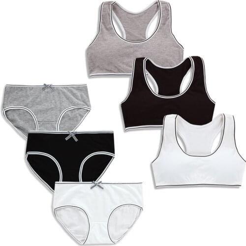 Teenager Young Girls Bra Teens Underwear Puberty Student Sriped Training Bra Set For 8-14Years