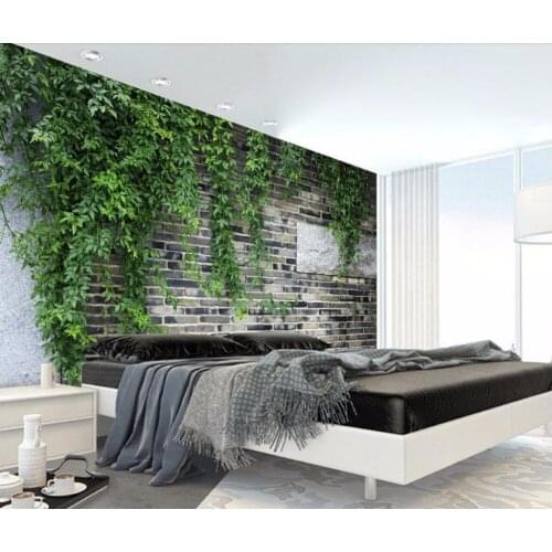 CJSIR Custom Wallpaper Brick Wall Green Leaves Flower Vine Brick Wall TV Background Wall Living Room Bedroom 3d Wallpaper Decor