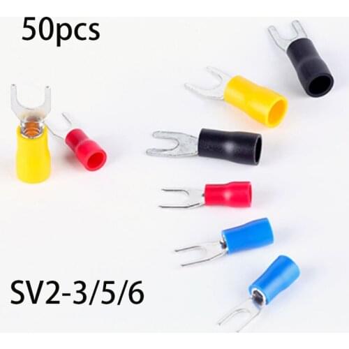 50pcs/lot SV Type Wire Spring Terminal SV2 Fork U Y PVC Insulate Ferrules Block Spade Cold Pressing Cable End Crimp Connector
