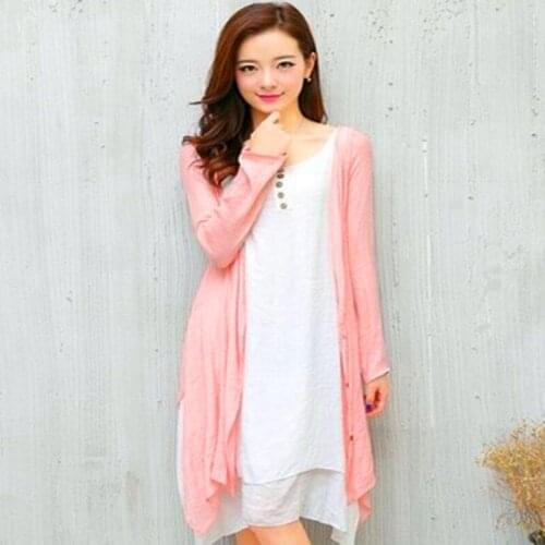 Spring summer cotton linen maternity dress long sleeved two piece sets temperament casual Pregnant dresses plus size