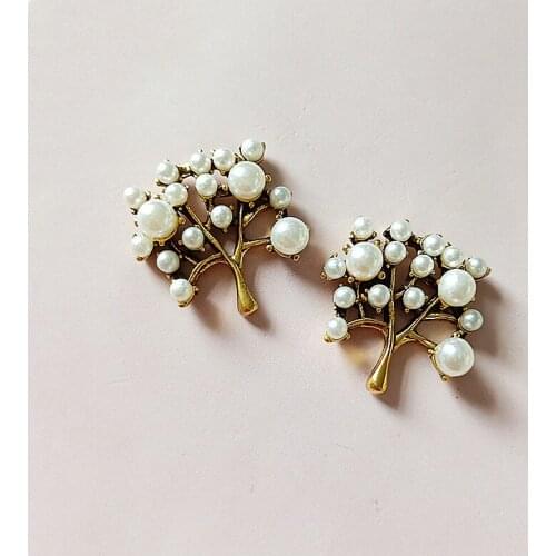 10 PCS 22*23mm Metal Alloy Antique Gold Imitation Pearl Tree Connectors Charm For Jewelry Making