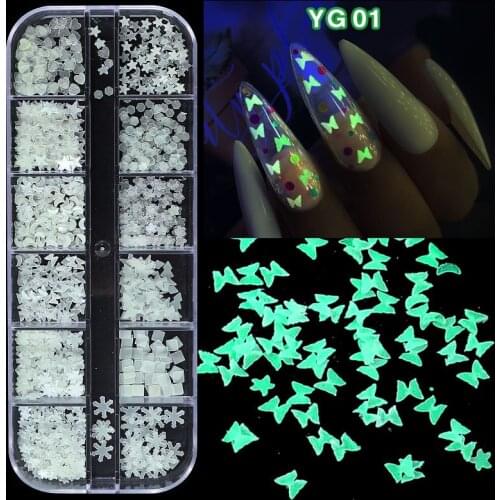 Luminous Butterfly Nail Decoration 12 Grids Mixed Heart-shaped Five-pointed Star Nail Sequins DIY Manicure Charm Tips
