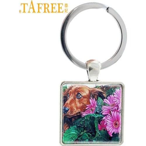 TAFREE New Arrived Square Shape Keychains Keyrings Pomeranian Dogs and Cats Art Leisure Key Bag Pendant Jewelry Gift E484