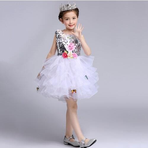 TB48 Flower Belted Junior Bridesmaid Dresses Sequines Flower Girl Dresses Tulle for Wedding Party White Pageant Dress Girls