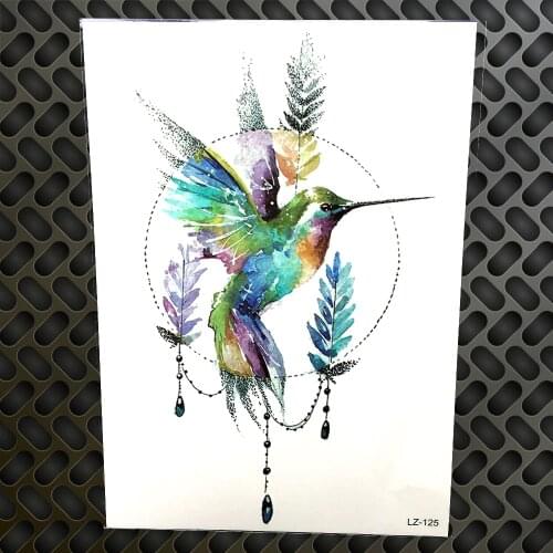 Water Color Geometric Circle Lavender Humming Bird Tattoo Waterproof Fake Jewel Pendant Tatoo For Women Temporary Tattoo Sticker