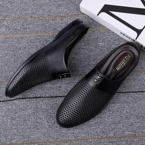 High Quality Mens Half Loafers Genuine Leather Slippers Men Luxury Loafer Slides Breathable Casual For Man Business Flip Flops