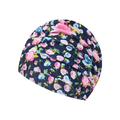 Flower Printed Women Swimming Cap Swim Pool Beach Protect Ears Hair Fabric Bathing Hat For Girls Long Hair Lady Swim Cap