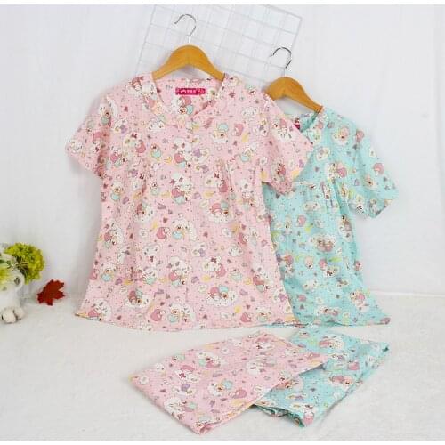 Women Japan Anime Pajama Cartoon INS Twin Stars Pijamas Lolita Girls Loose Homewear Nightgown Top Shorts Set For Women Girl