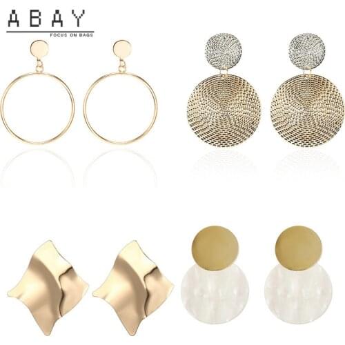 Fashion Large Small Disc Earrings Women New Exaggerated Color Matching Concave Convex Gold Hollowed Temperament Ear Pendant