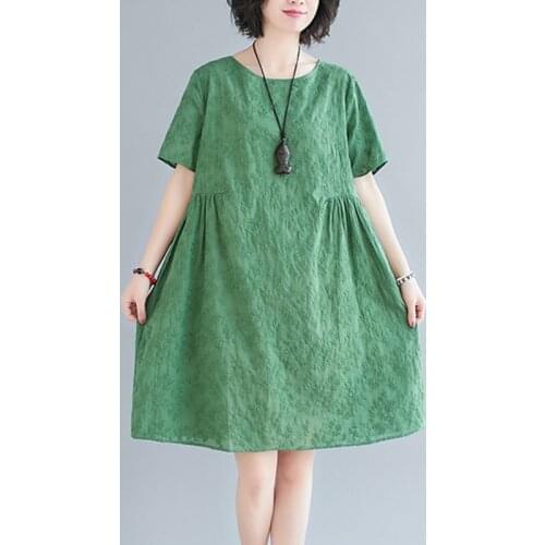 Korea Style Embroidery Lace Jacquard Fashion Women Dress 2021 New Arrival Loose Casual Summer Dress Office Lady Work Dress