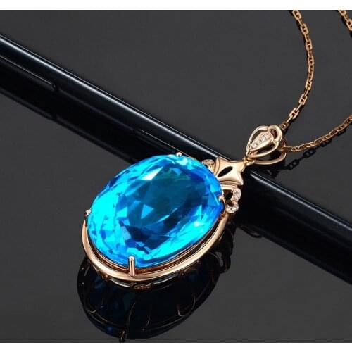 MENGYI Luxury Jewelry Female Oval Big Blue Stone 9 2 5 Pendants Necklaces Rose Gold Necklace New Fashion Necklaces For Women