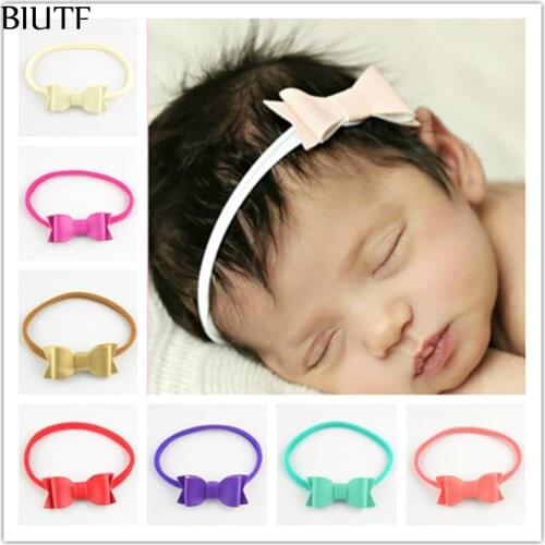 10pcs/lot Newest Head Band DIY Boutique Nylon Headband Spandex with Synthetic PU Leather Bowknot 12 Color for U Pick FDA219