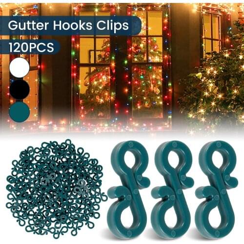 120Pcs Gutter Hooks Christmas Lights Clips Mini Gutter Hang Hooks Weatherproof Plastic S Clip Hooks String Lights Hanger