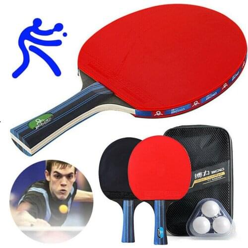 2pcs Table Tennis Bat Racket Lightweight Powerful Ping Pong Paddle Long Short Handle Racket Set With Bag 3 Balls