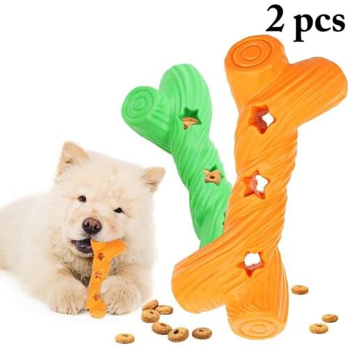 2PCS Pet Chew Toy Bone Shape Bite-resistant Dog Food Dispenser Dog Rubber Teether Pet Supplies Interactive toys for Pet