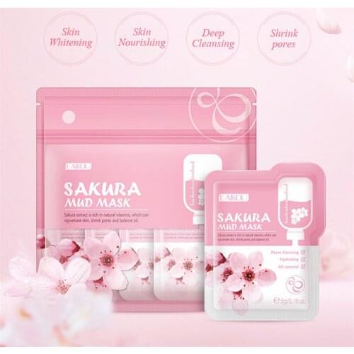 3/5/12PCS Sakura Face Mask Ration Pack Facial Sleeping Cream Mask No Washing Moisturizing Nourishing Skin Firm Beauty Face Care