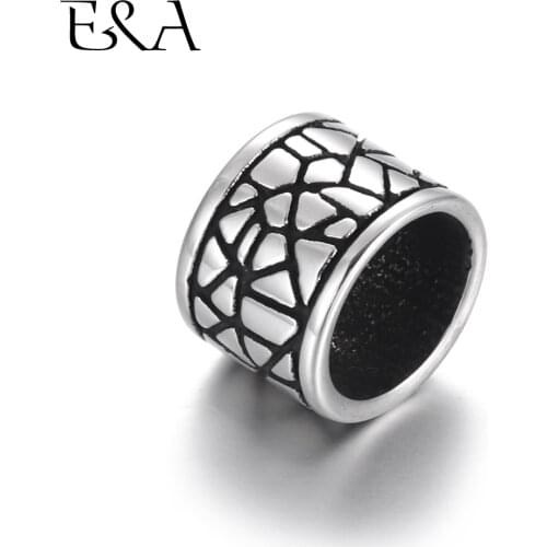 4pcs Stainless Steel 8mm Large Hole Beads Cracks Cylinder Spacer for Leather Bracelet Jewelry Making DIY Slider Bead Supplies