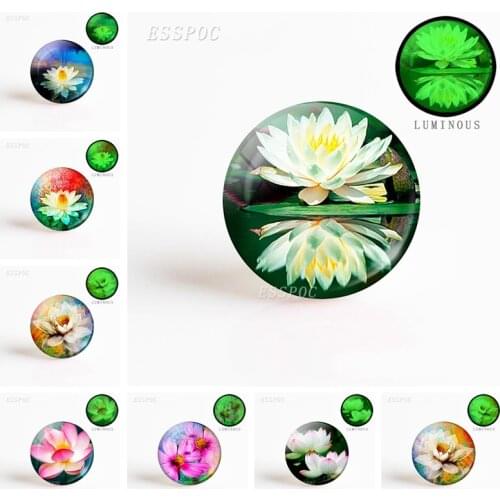 5pcs/set Fashion Lotus Flower Photo Luminous Glass Cabochon 25MM DIY Personality Jewelry Making Supply Craft Supplies