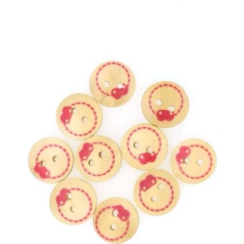 50PCs Wooden Sewing Buttons Scrapbooking Round 2-Holes bow-knot 15mm buttons for clothing decorative B200611