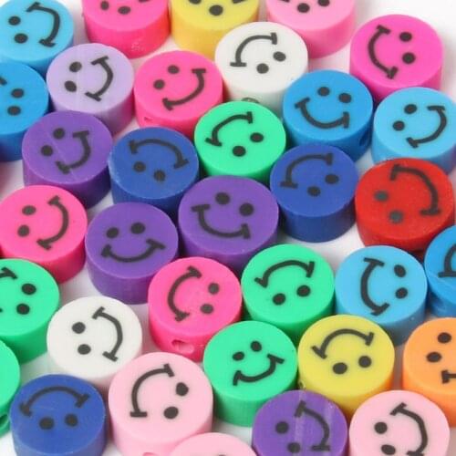 50pcs 10mm MIxed Color Smile Beads Polymer Clay Beads Mixed Polymer Clay Spacer Beads For Jewelry Making DIY Bracelet Necklace