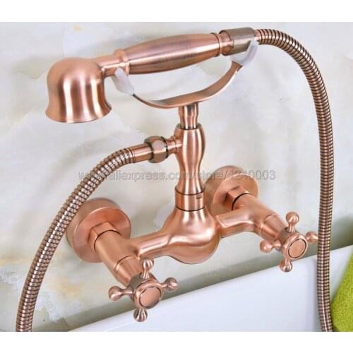Antique Red Copper Bathroom Faucet Mixer Tap Wall Mounted Hand Held Shower Head Kit Shower Faucet Sets Kna334