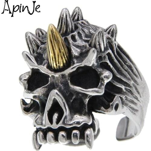 Apinje Personality Animal Ring Unicorn Skull Ring 925 Sterling Silver Vintage Jewelry Adjustable Opening