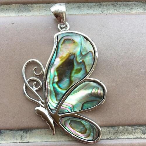Free Shipping Women Fashion Jewelry 31x46mm Beautiful New Zealand Abalone Shell Butterfly Pendant Bead 1pcs C8544