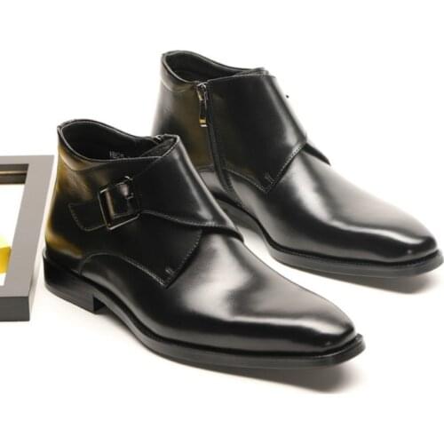 2020 winter Korean shoes Genuine cow leather Men Boots black buckle chelsea boots brogue casual ankle botas soft leather shoes