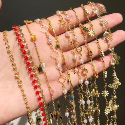 1M Gold Color Stainless Steel Heart Star Butterfly Crystal Beads Chain for Bracelets Necklace Jewelry Making DIY Accessories