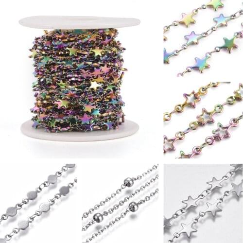10M/Roll Stainless Steel Star Link Chain Rainbow Color Chain Spool For Women Men Necklace Bracelet DIY Craft Making Findings